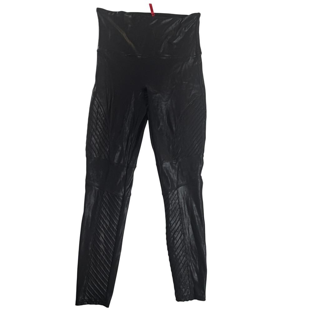 Spanx Faux Leather Moto Leggings Black XL High Rise Quilted Biker